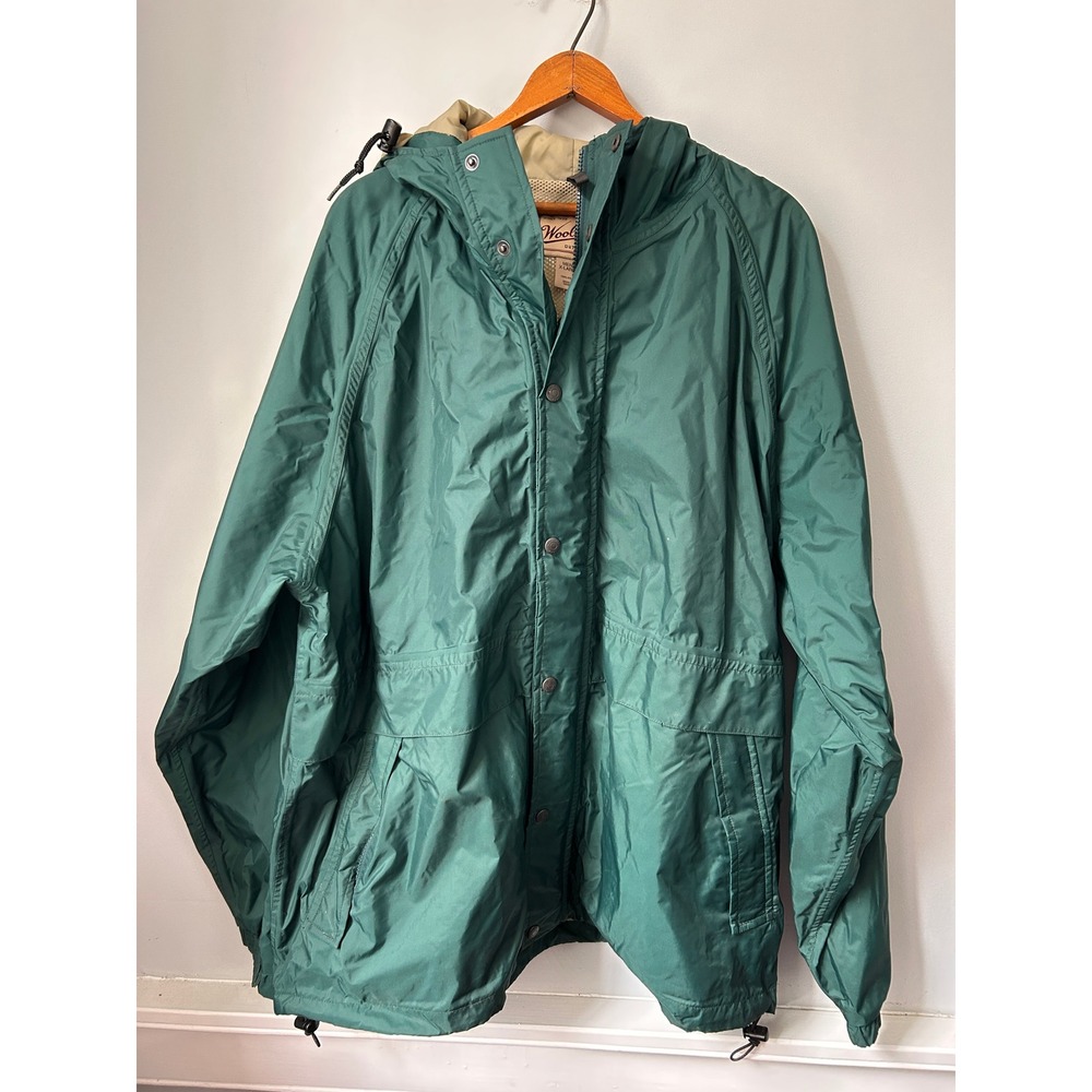 Woolrich Mens Forest Green Nylon Hooded Rain Jacket XL 1304WS Outdoor Shell